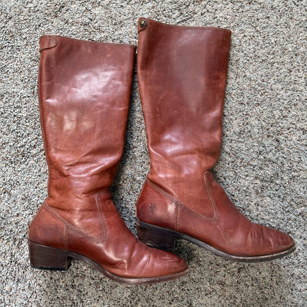Frye Button Brown Leather Zip Riding 6M 3475894 - Picture 9 of 17